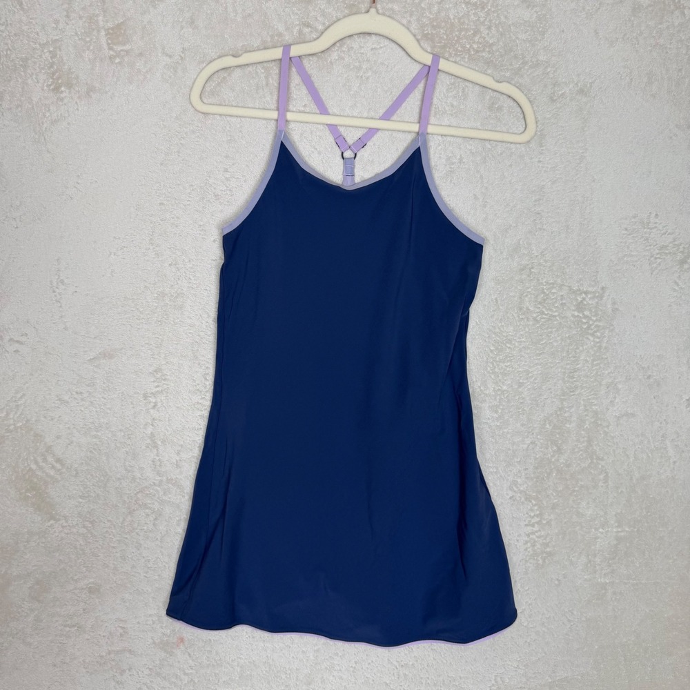 Outdoor Voices Exercise Dress Navy Blue Purple Trim Size L 10/12 Activewear